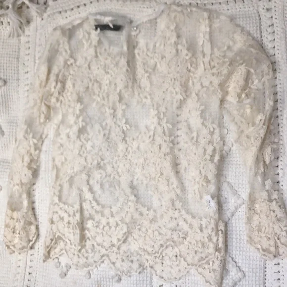 Love Letter Sheer Lace Ivory White Layering Top Blouse Size Small - Picture 6 of 9